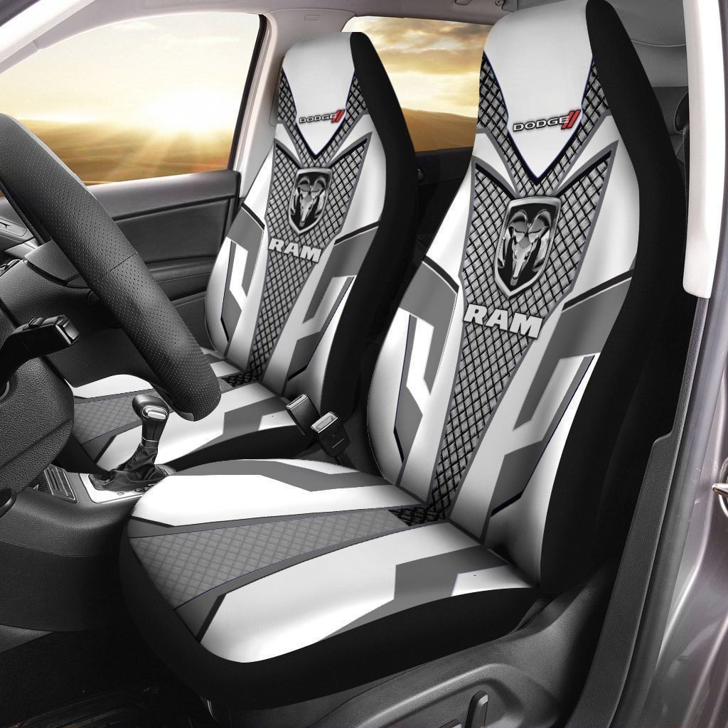 Dodge RAM  Car Seat Cover (Set of 2) Ver 1 (White) - Famjoys