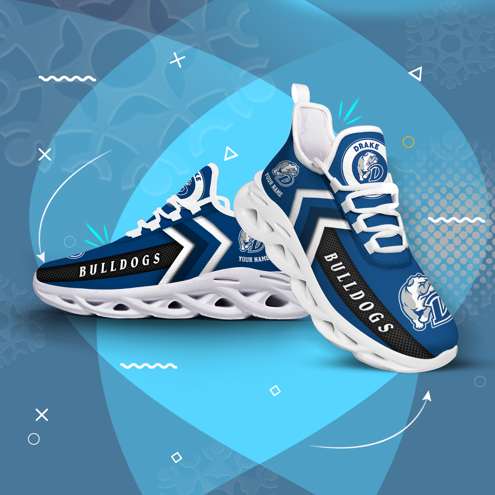 Drake Bulldogs Personalized Custom Name Max Soul Shoes DS003 - Famjoys Drake Bulldogs Personalized Custom Name Max Soul Shoes DS003 - Famjoys
