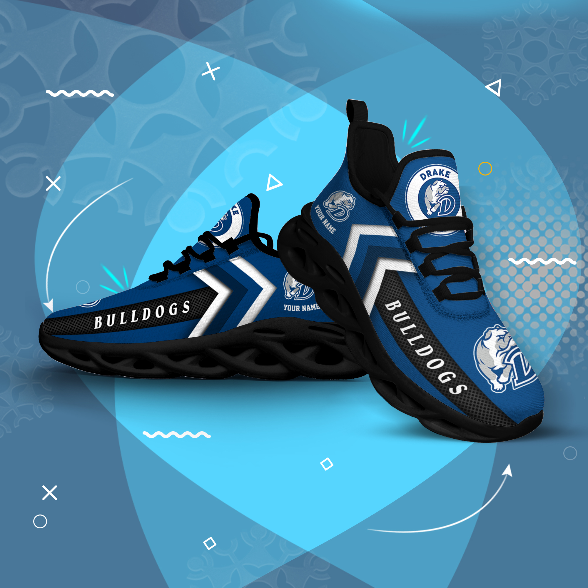 Drake Bulldogs Personalized Custom Name Max Soul Shoes DS003 - Famjoys Drake Bulldogs Personalized Custom Name Max Soul Shoes DS003 - Famjoys
