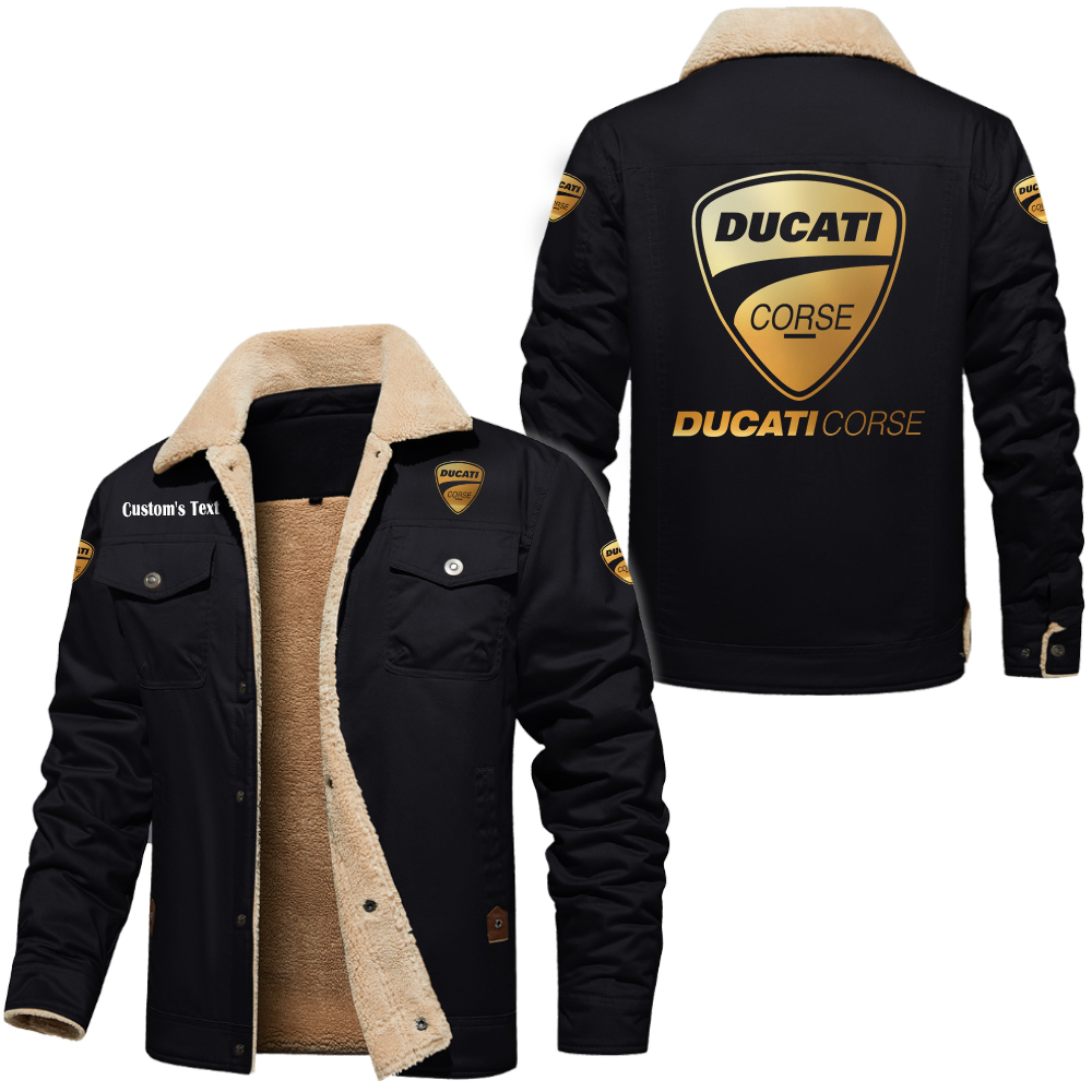 Ducati Corse Golden Logo Cargo Fleece Lined Cotton Jacket Multicolor, vintage style, customize name 