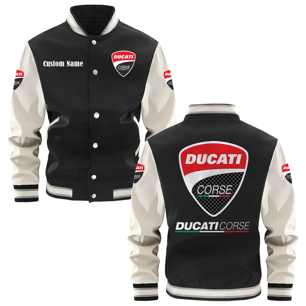 Ducati Corse Varsity Jacket, Baseball jacket, Letterman Jacket Customize Name, Multicolor - Famjoys Ducati Corse Varsity Jacket, Baseball jacket, Letterman Jacket Customize Name, Multicolor - Famjoys