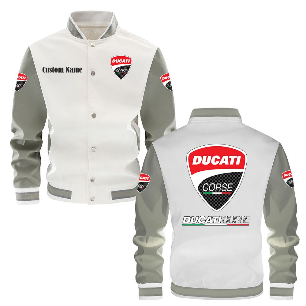 Ducati Corse Varsity Jacket, Baseball jacket, Letterman Jacket Customize Name, Multicolor - Famjoys Ducati Corse Varsity Jacket, Baseball jacket, Letterman Jacket Customize Name, Multicolor - Famjoys
