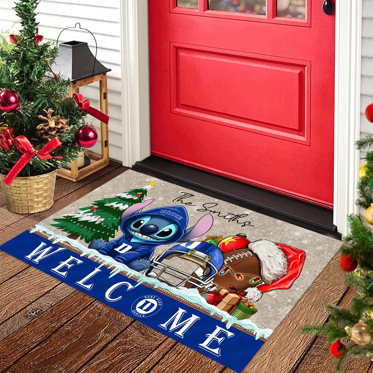 Duke Blue Devils Cute Stitch Christmas Doormat - Famjoys Duke Blue Devils Cute Stitch Christmas Doormat - Famjoys
