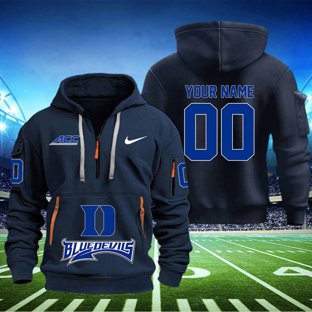 Duke Blue Devils Football Quarter Zip Hoodie - Famjoys Duke Blue Devils Football Quarter Zip Hoodie - Famjoys