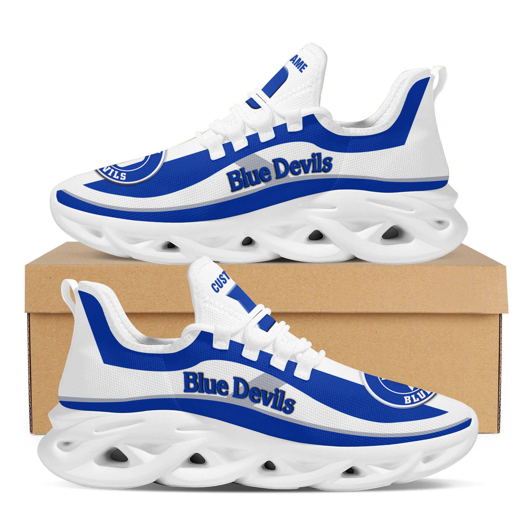 Duke Blue Devils Football Team Custom Personalized With Name Max Soul Sneakers Shoes - Famjoys Duke Blue Devils Football Team Custom Personalized With Name Max Soul Sneakers Shoes - Famjoys