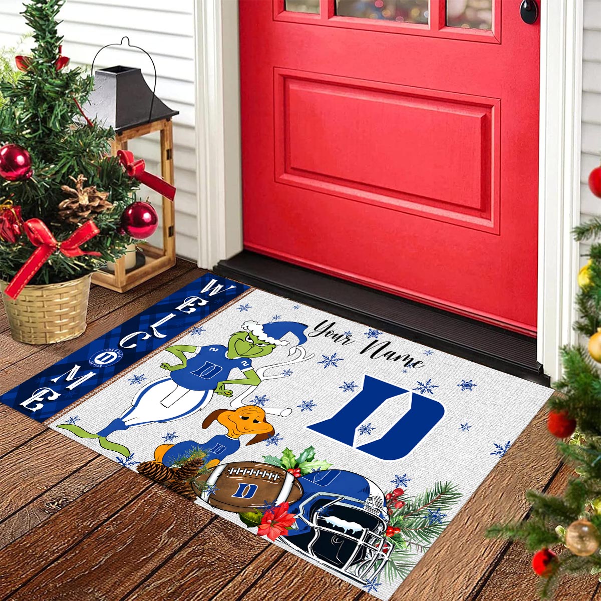 Duke Blue Devils Grinch Christmas Welcome Football Doormat - Famjoys Duke Blue Devils Grinch Christmas Welcome Football Doormat - Famjoys