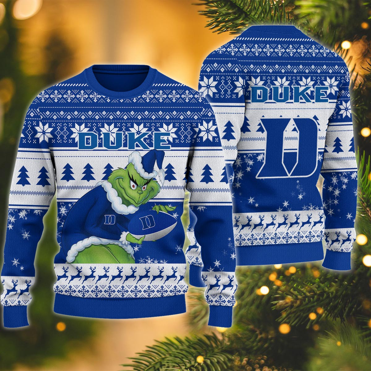 Duke Blue Devils Grinch Ugly Christmas Sweater - Famjoys Duke Blue Devils Grinch Ugly Christmas Sweater - Famjoys