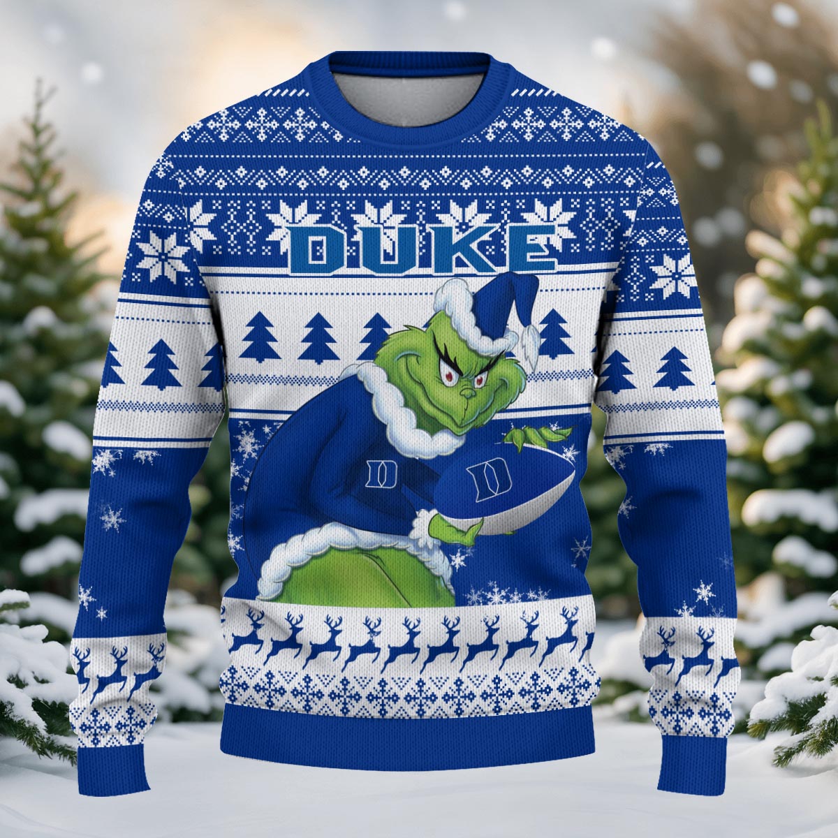 Duke Blue Devils Grinch Ugly Christmas Sweater - Famjoys Duke Blue Devils Grinch Ugly Christmas Sweater - Famjoys