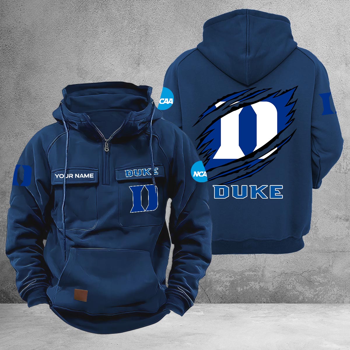 Duke Blue Devils Multi-Pockets Zip-Up Hoodie - Famjoys Duke Blue Devils Multi-Pockets Zip-Up Hoodie - Famjoys