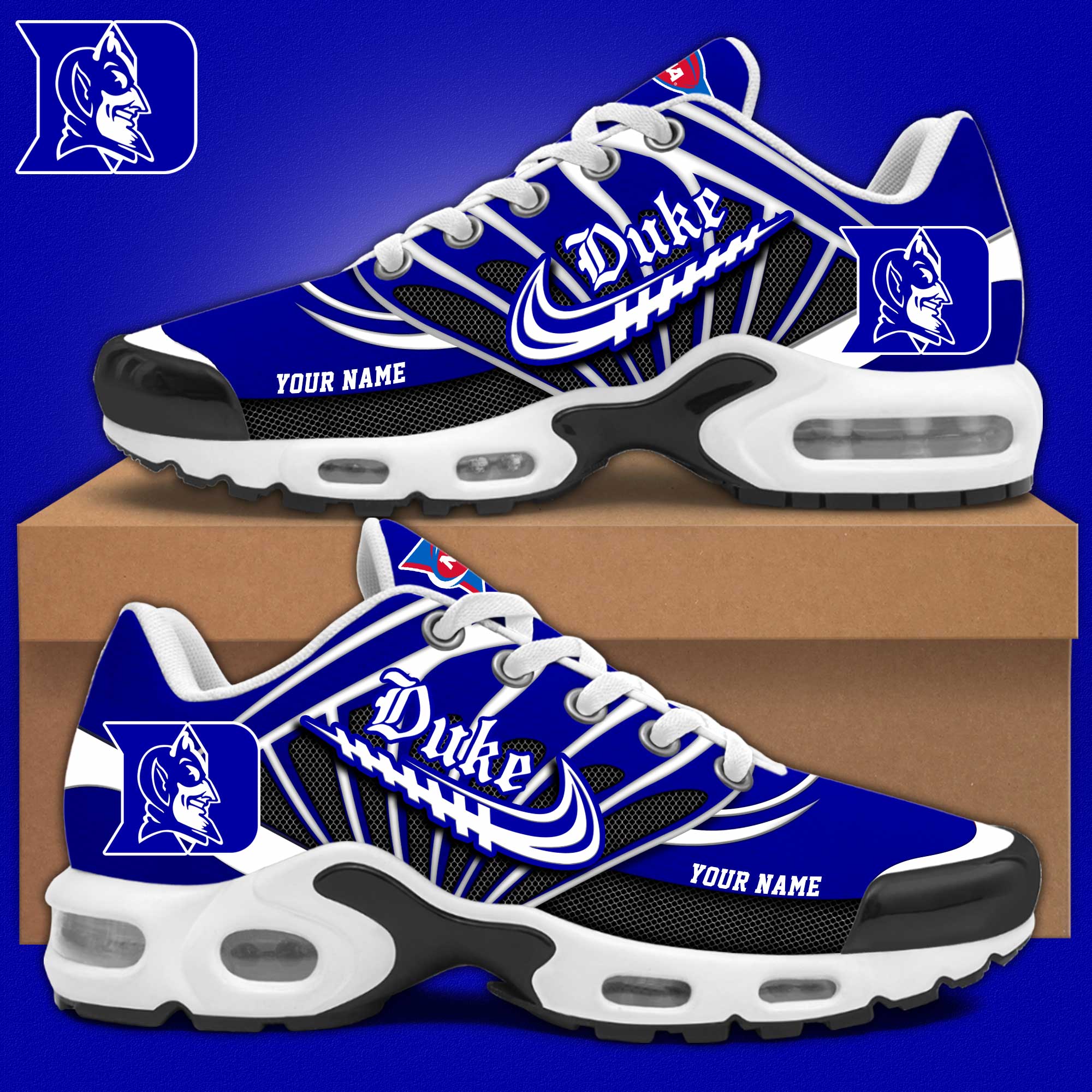 Duke Football Personalized Air Max Plus Sneakers - Famjoys Duke Football Personalized Air Max Plus Sneakers - Famjoys