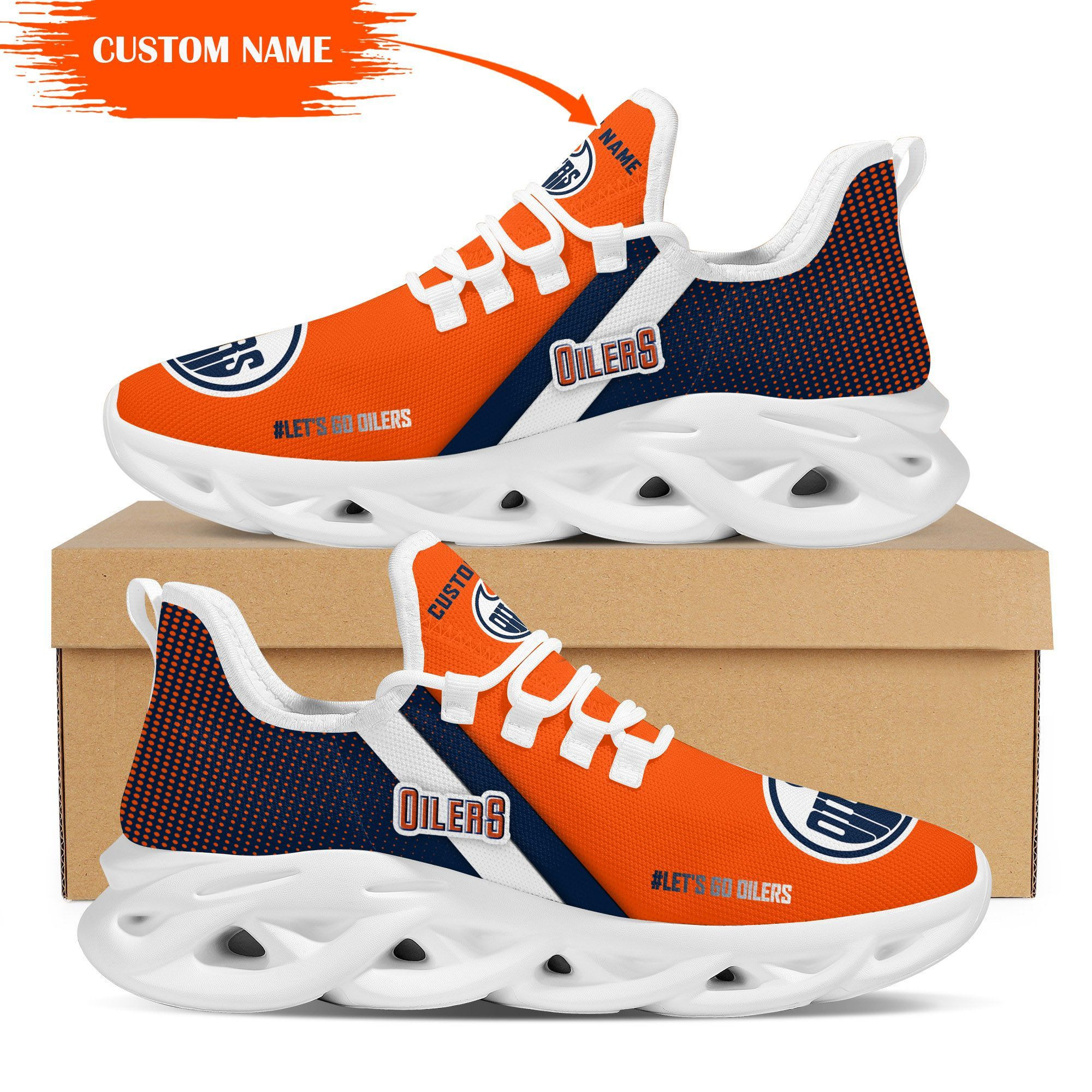 Edmonton Oilers Custom Personalized Max Soul Sneakers Shoes - Famjoys Edmonton Oilers Custom Personalized Max Soul Sneakers Shoes - Famjoys