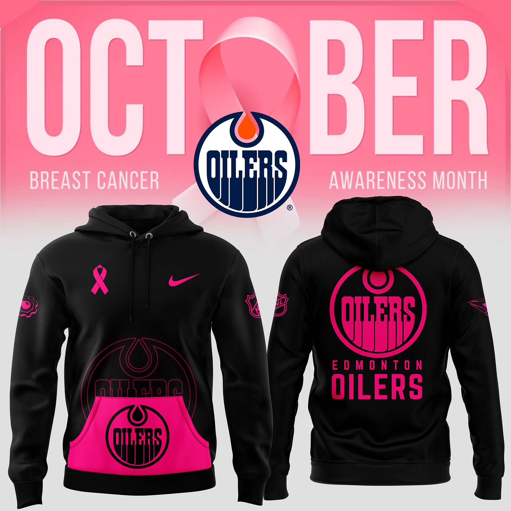 Edmonton Oilers NHL Breast Cancer Awareness Month Pullover Hoodie - Famjoys Edmonton Oilers NHL Breast Cancer Awareness Month Pullover Hoodie - Famjoys