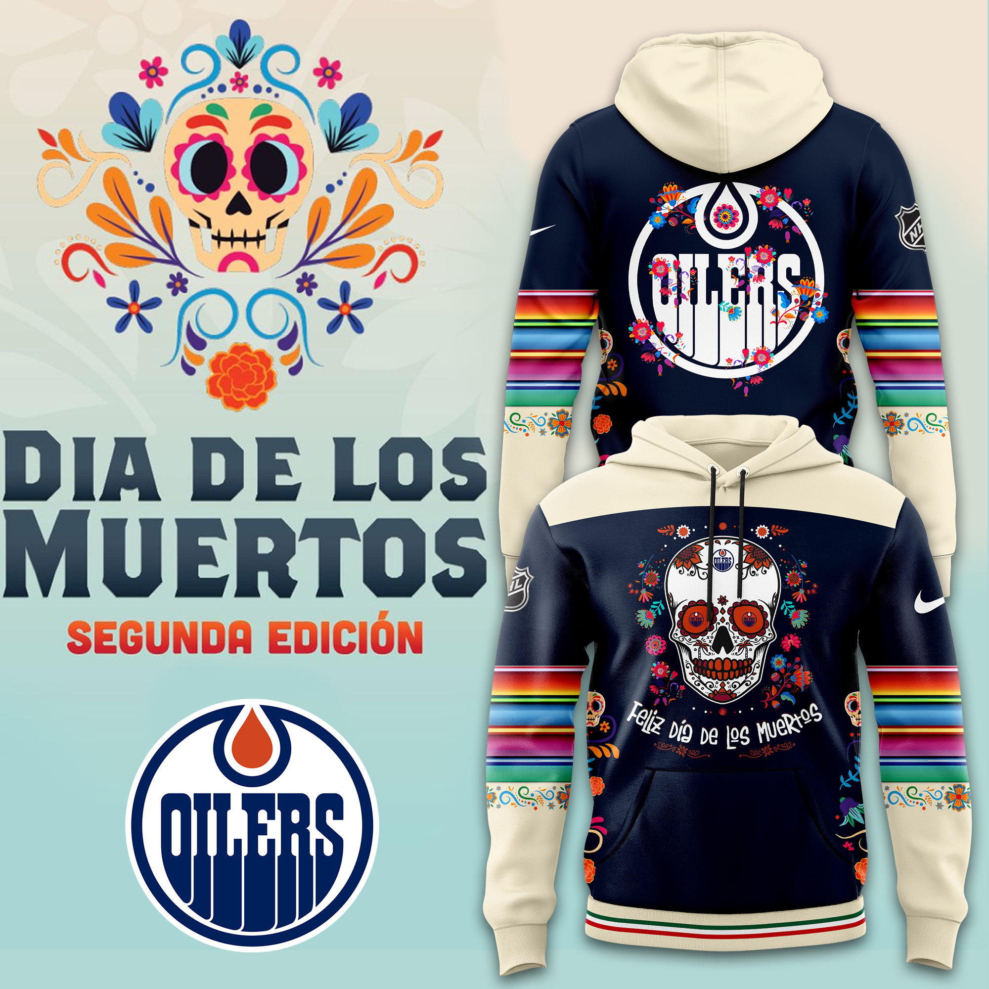 Edmonton Oilers NHL Dia De Los Muertos Premium Pullover Hoodie - Famjoys Edmonton Oilers NHL Dia De Los Muertos Premium Pullover Hoodie - Famjoys