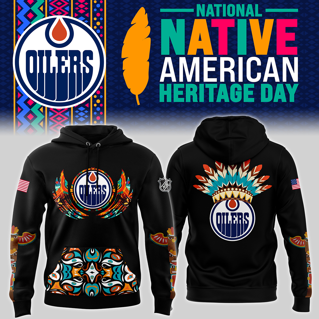Edmonton Oilers x NHL Native American Heritage Month Premium Hoodie - Famjoys Edmonton Oilers x NHL Native American Heritage Month Premium Hoodie - Famjoys