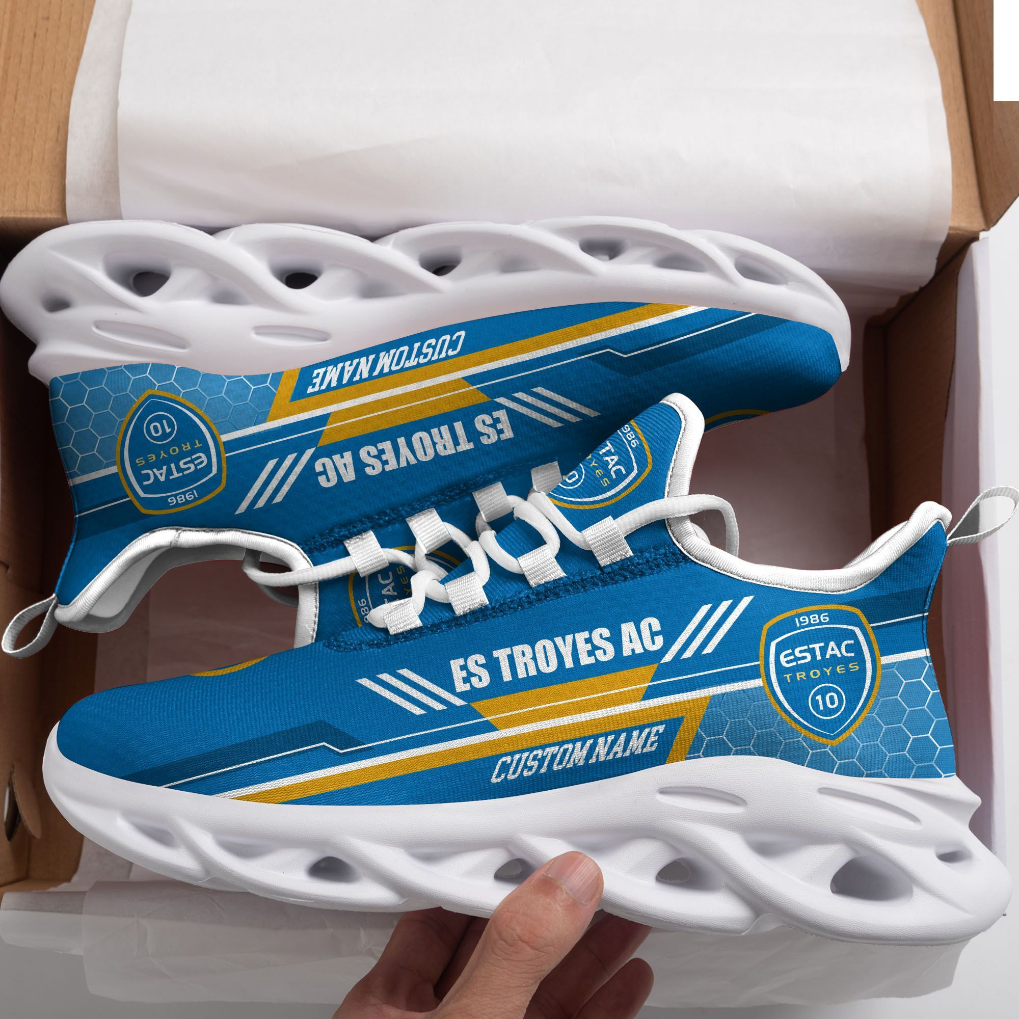 ES Troyes AC Custom Personalized Max Soul Sneakers Shoes - Famjoys ES Troyes AC Custom Personalized Max Soul Sneakers Shoes - Famjoys