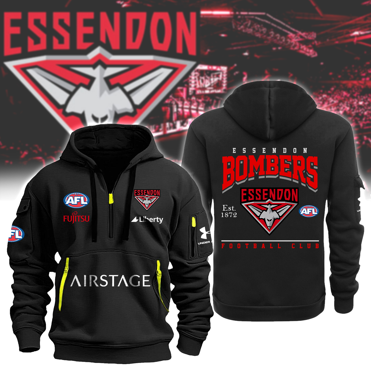 Essendon Bombers AFL New Zip Hoodie - Famjoys Essendon Bombers AFL New Zip Hoodie - Famjoys