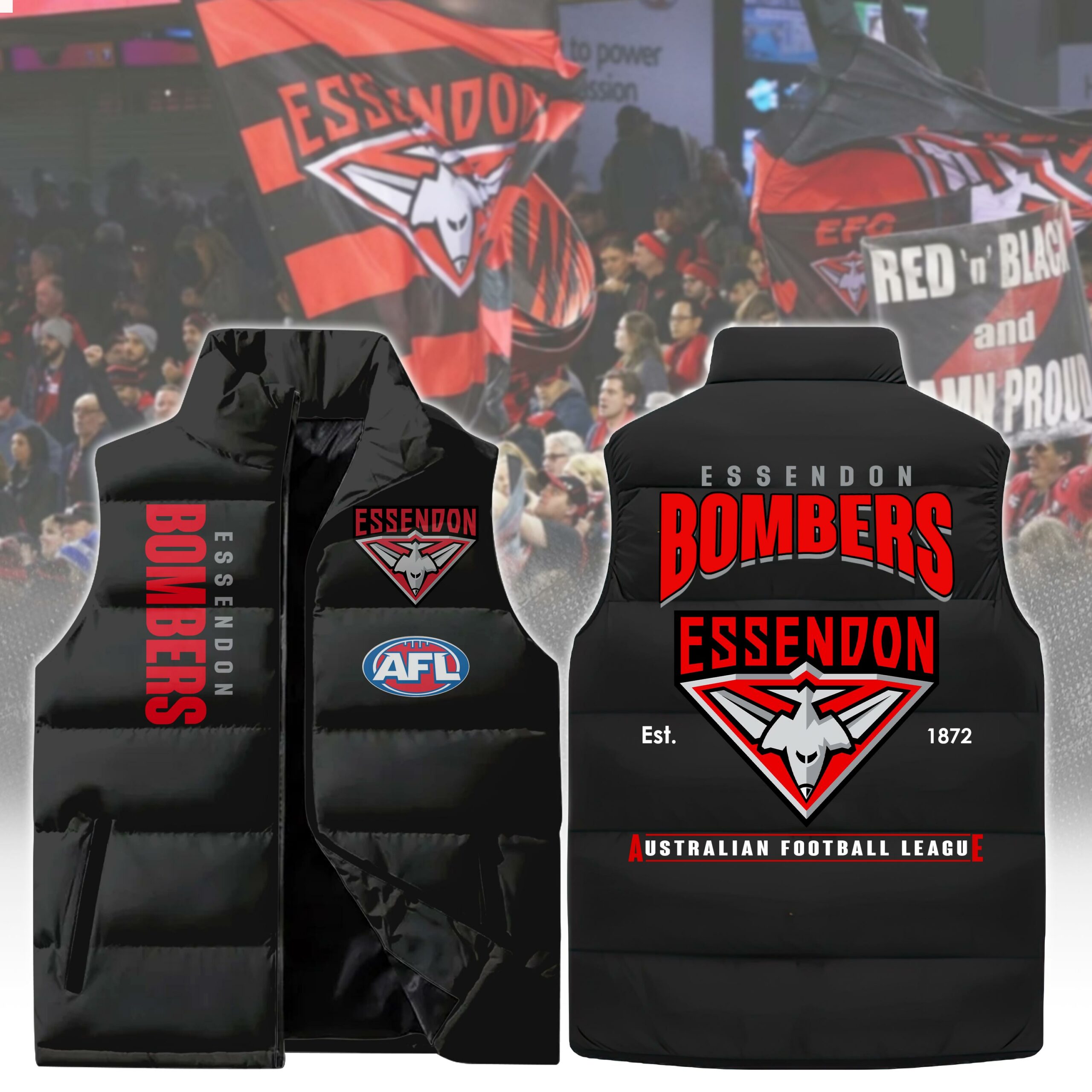 Essendon Football Club Sleeveless Jacket - Famjoys Essendon Football Club Sleeveless Jacket - Famjoys