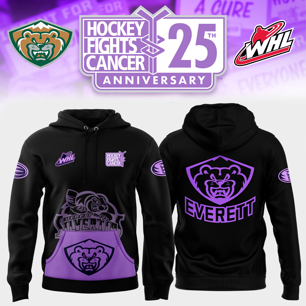Everett Silvertips Hockey Fight Cancer Hoodie - Famjoys Everett Silvertips Hockey Fight Cancer Hoodie - Famjoys