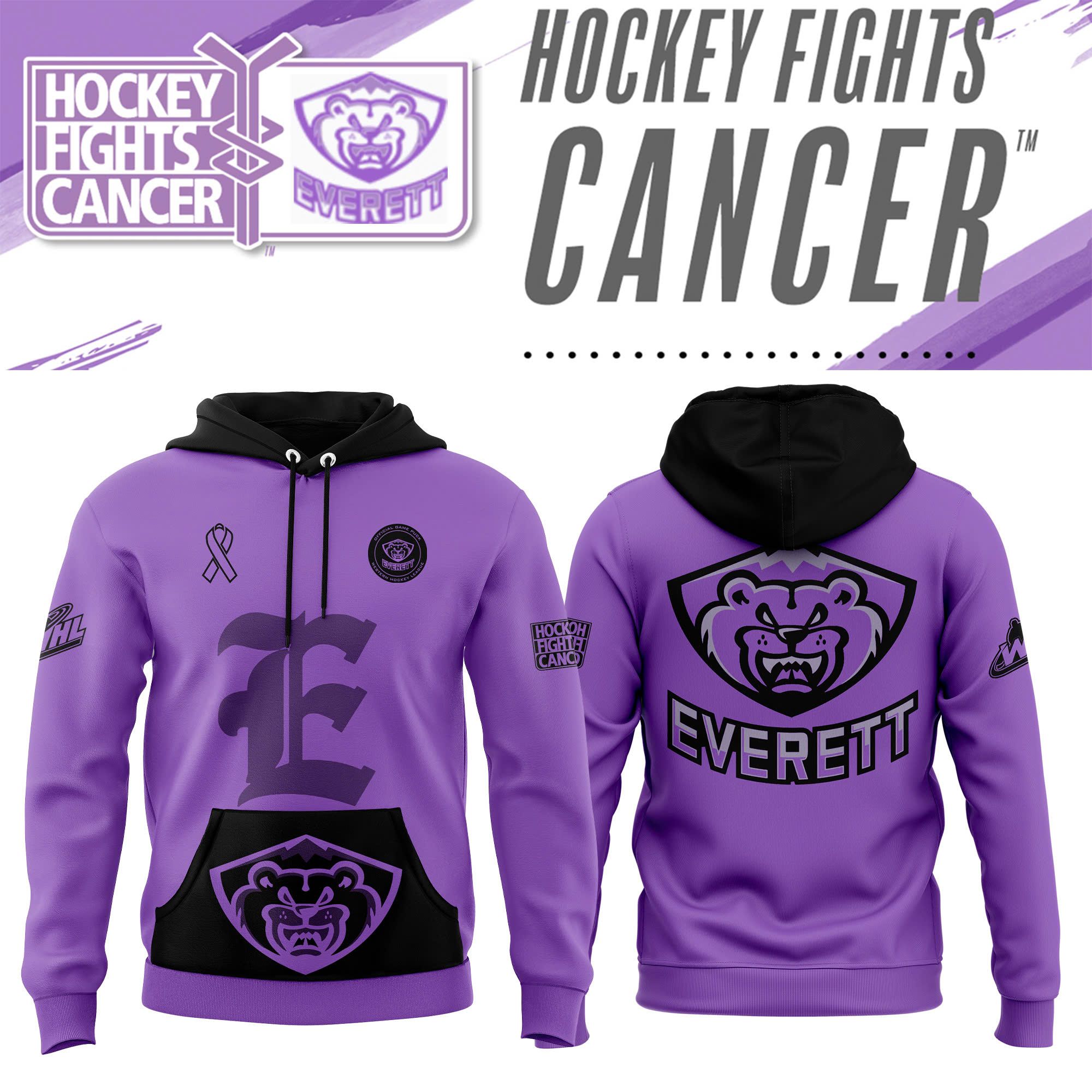 Everett Silvertips x Hockey Fights Cancer Hoodie - Famjoys Everett Silvertips x Hockey Fights Cancer Hoodie - Famjoys