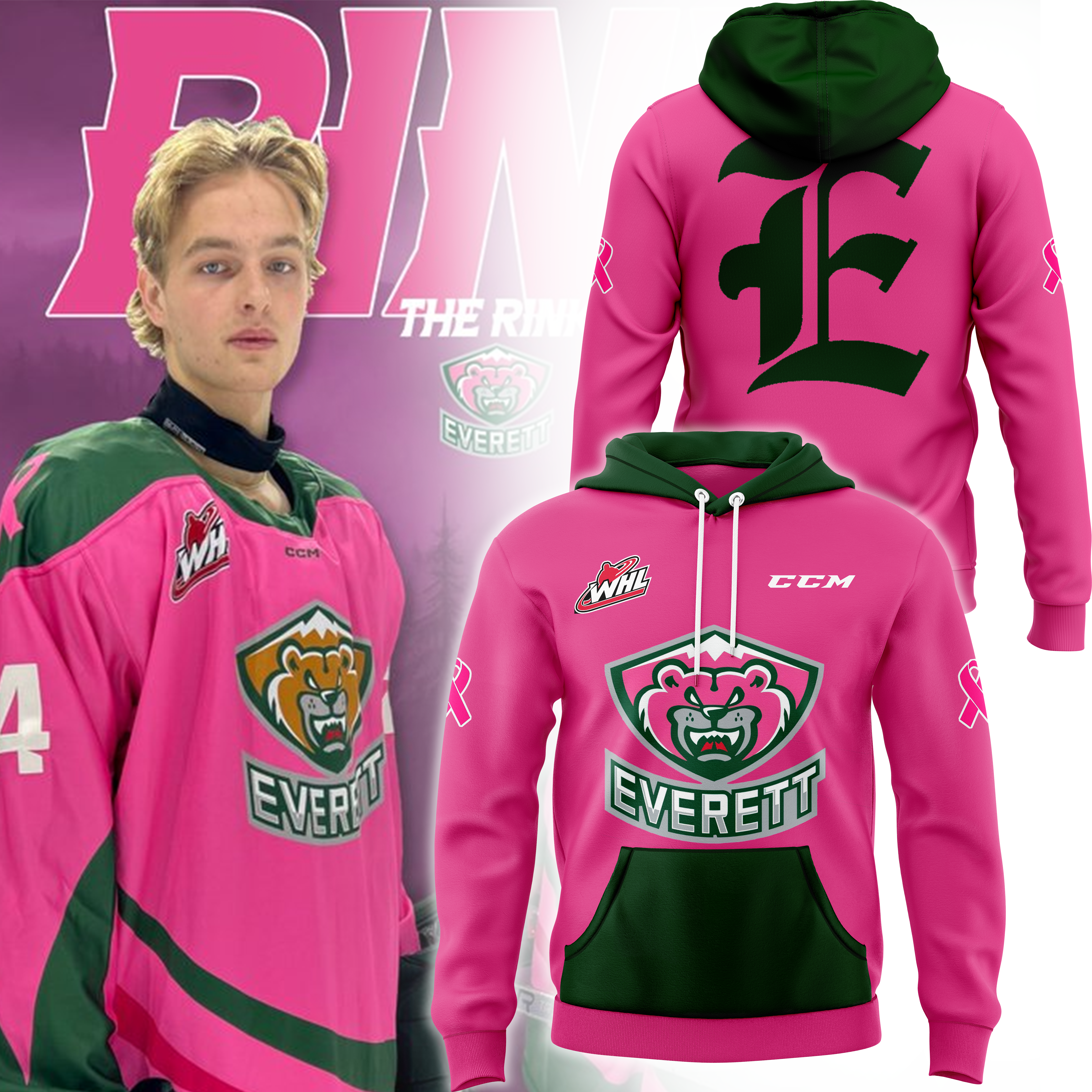 Everett Silvertips x Pink in the Rink Night Hoodie - Famjoys Everett Silvertips x Pink in the Rink Night Hoodie - Famjoys