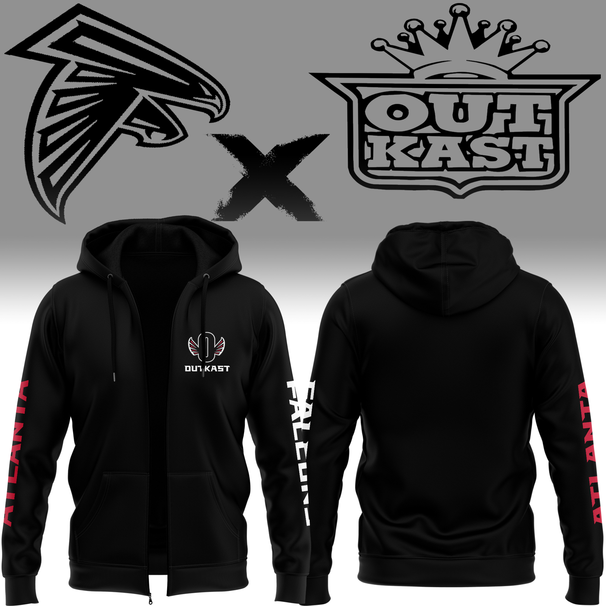 Falcons x Outkast Black Zip Hoodie 2024 - Famjoys Falcons x Outkast Black Zip Hoodie 2024 - Famjoys