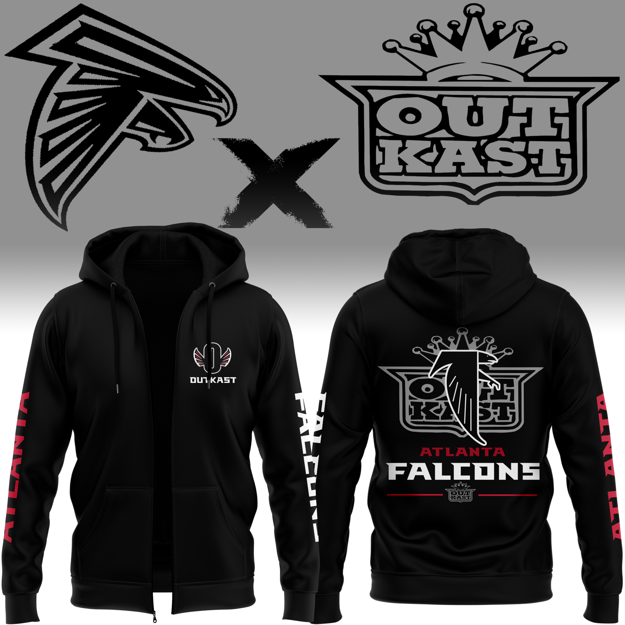 Falcons x Outkast Black Zip Hoodie 2024 - Famjoys Falcons x Outkast Black Zip Hoodie 2024 - Famjoys
