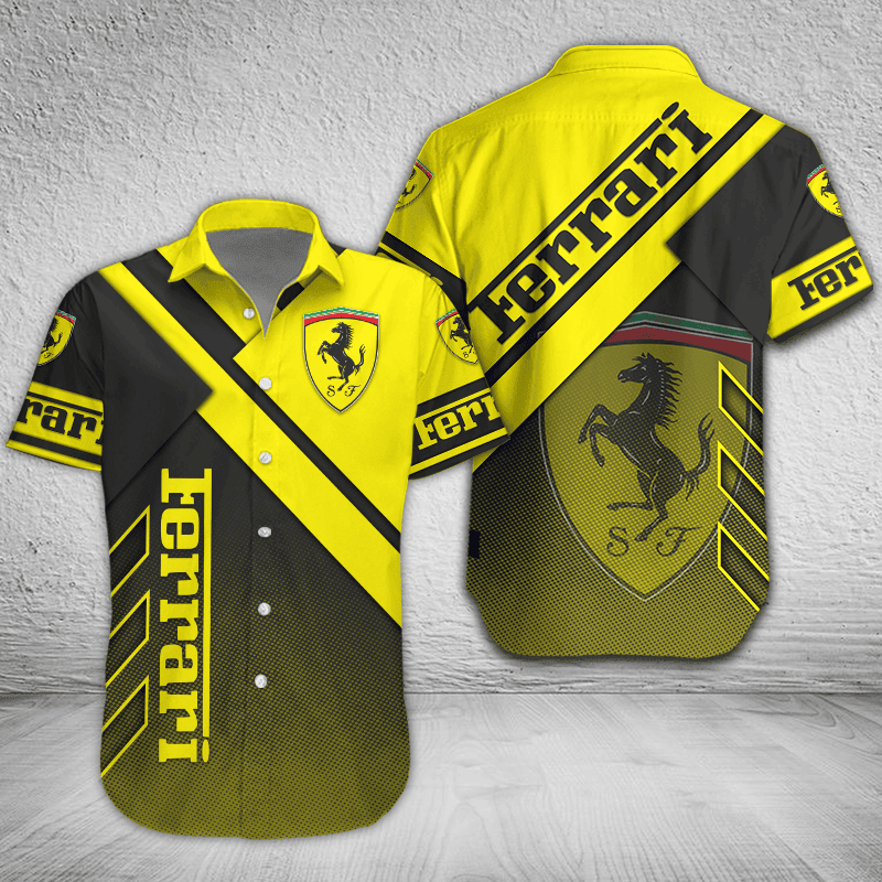 Ferrari Button Shirt Custom Name, Multicolor - Famjoys Ferrari Button Shirt Custom Name, Multicolor - Famjoys