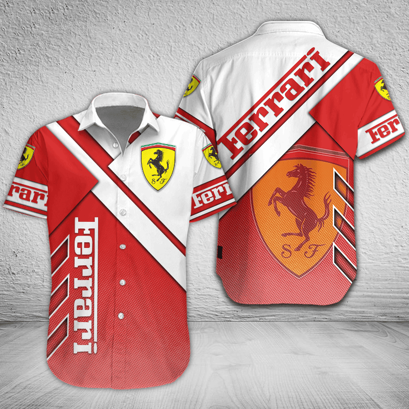 Ferrari Button Shirt Custom Name, Multicolor - Famjoys Ferrari Button Shirt Custom Name, Multicolor - Famjoys
