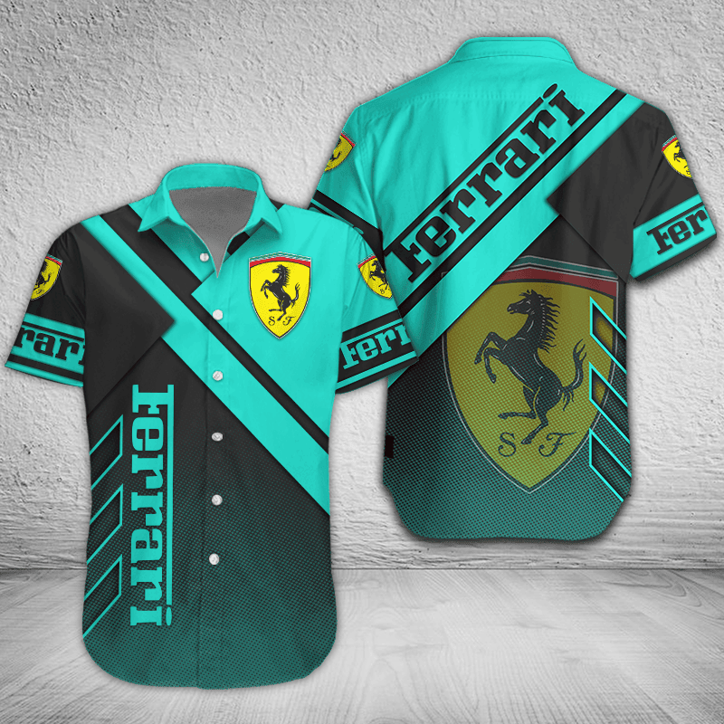 Ferrari Button Shirt Custom Name, Multicolor - Famjoys Ferrari Button Shirt Custom Name, Multicolor - Famjoys