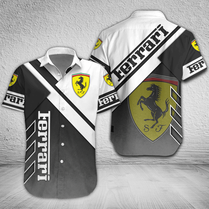 Ferrari Button Shirt Custom Name, Multicolor - Famjoys Ferrari Button Shirt Custom Name, Multicolor - Famjoys