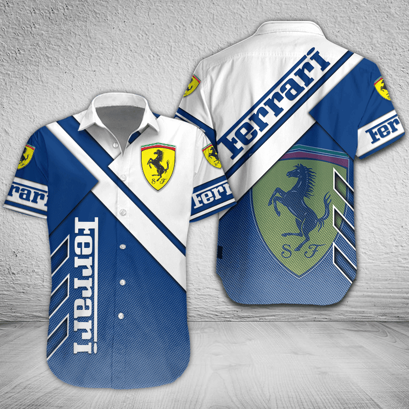 Ferrari Button Shirt Custom Name, Multicolor - Famjoys Ferrari Button Shirt Custom Name, Multicolor - Famjoys