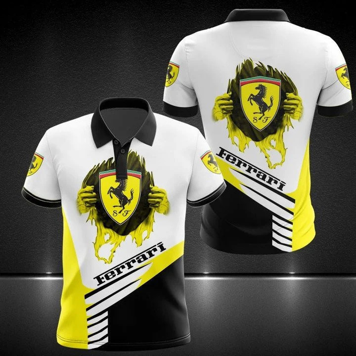 Ferrari Polo Shirt 3D Printed Ver 3 - Famjoys Ferrari Polo Shirt 3D Printed Ver 3 - Famjoys