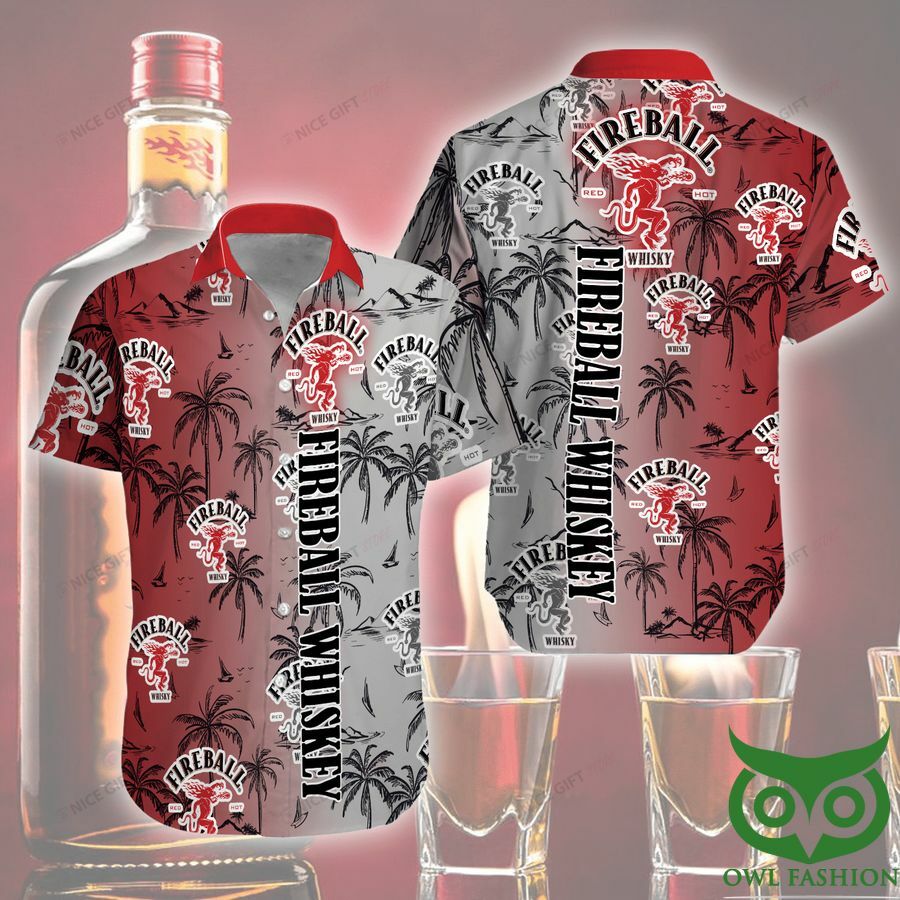 Fireball Whisky Gradient Gray And Red Hawaiian Shirt - Famjoys Fireball Whisky Gradient Gray And Red Hawaiian Shirt - Famjoys