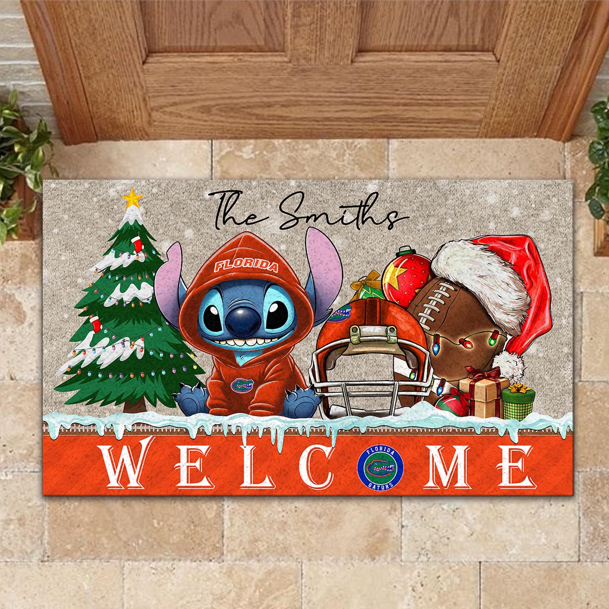 Florida Gators Cute Stitch Christmas Doormat - Famjoys Florida Gators Cute Stitch Christmas Doormat - Famjoys
