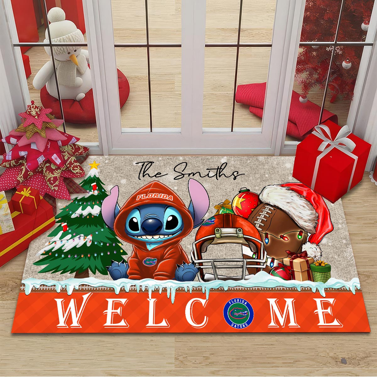 Florida Gators Cute Stitch Christmas Doormat - Famjoys Florida Gators Cute Stitch Christmas Doormat - Famjoys