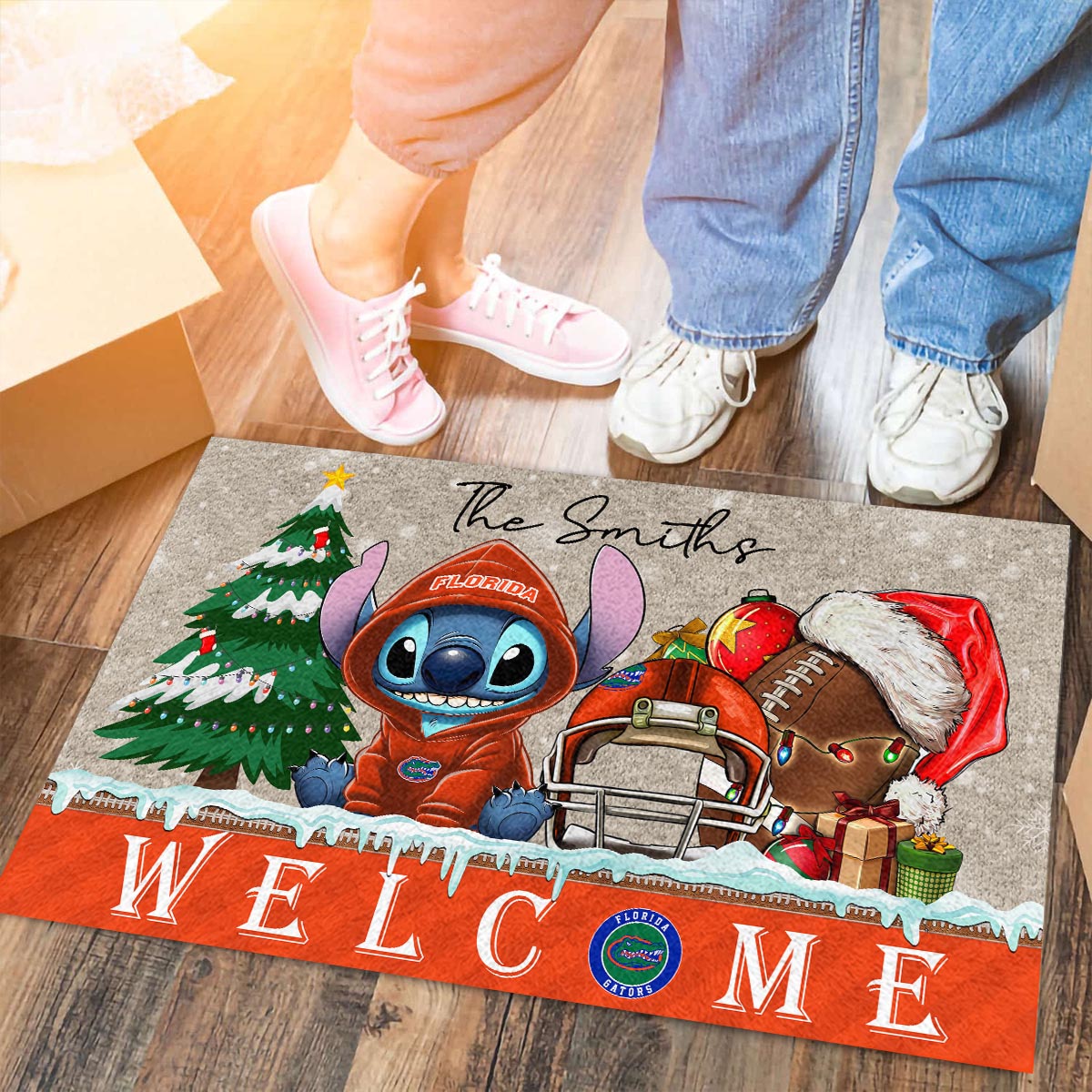 Florida Gators Cute Stitch Christmas Doormat - Famjoys Florida Gators Cute Stitch Christmas Doormat - Famjoys