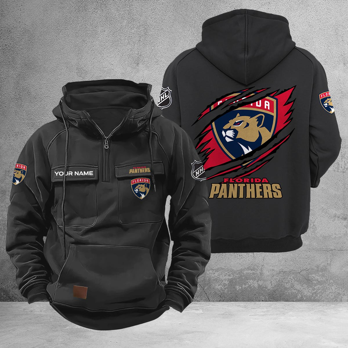 Florida Panthers Multi-Pockets Zip-Up Hoodie - Famjoys Florida Panthers Multi-Pockets Zip-Up Hoodie - Famjoys