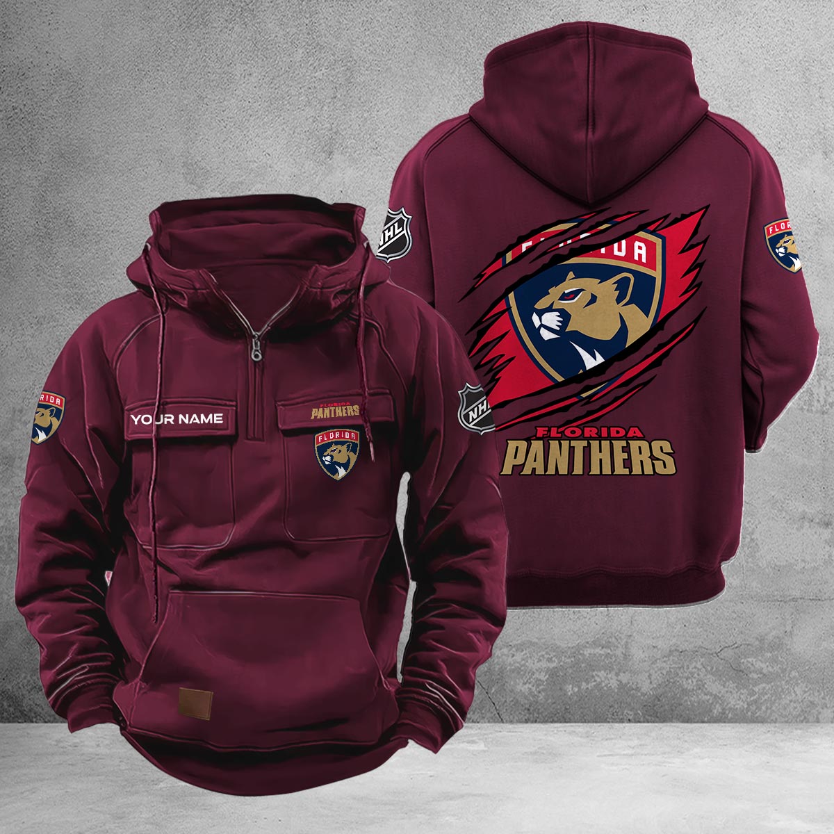 Florida Panthers Multi-Pockets Zip-Up Hoodie - Famjoys Florida Panthers Multi-Pockets Zip-Up Hoodie - Famjoys