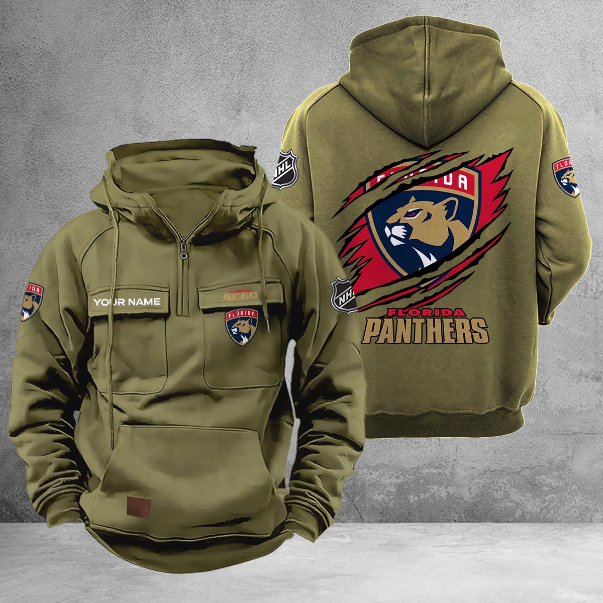 Florida Panthers Multi-Pockets Zip-Up Hoodie - Famjoys Florida Panthers Multi-Pockets Zip-Up Hoodie - Famjoys
