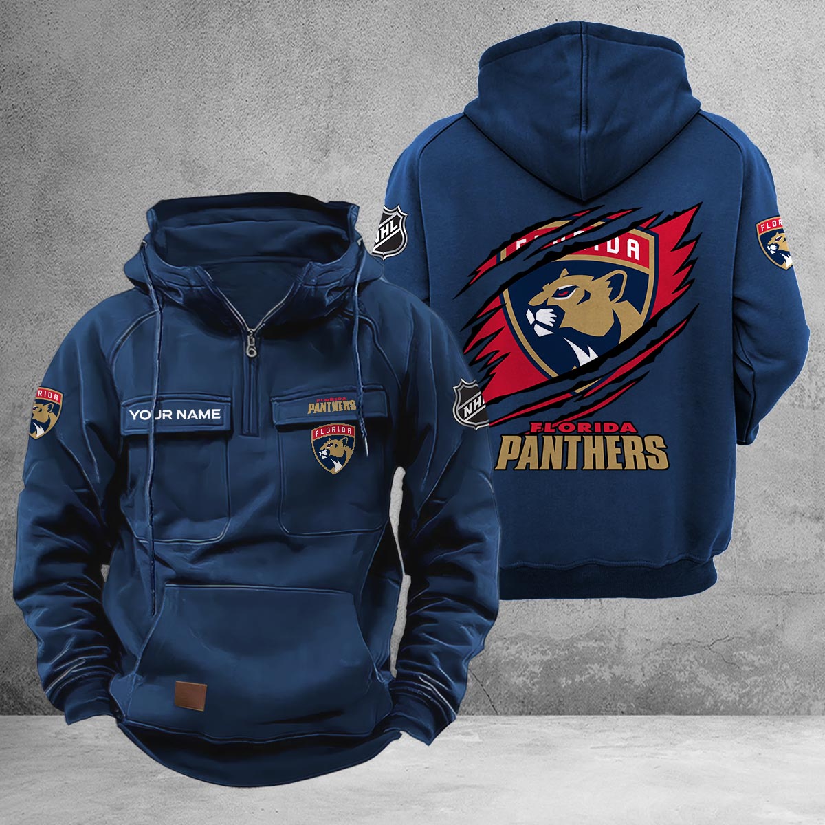 Florida Panthers Multi-Pockets Zip-Up Hoodie - Famjoys Florida Panthers Multi-Pockets Zip-Up Hoodie - Famjoys
