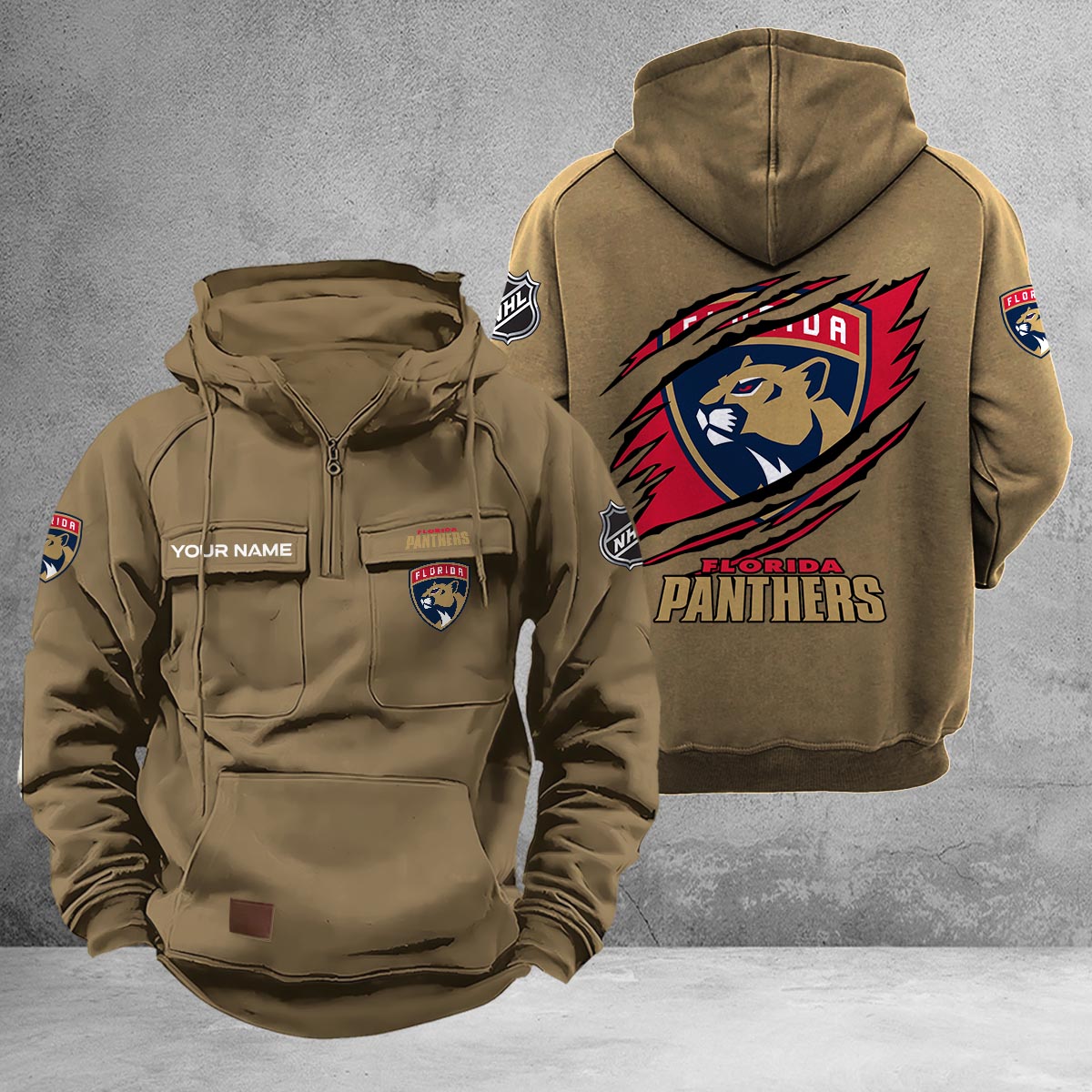 Florida Panthers Multi-Pockets Zip-Up Hoodie - Famjoys Florida Panthers Multi-Pockets Zip-Up Hoodie - Famjoys