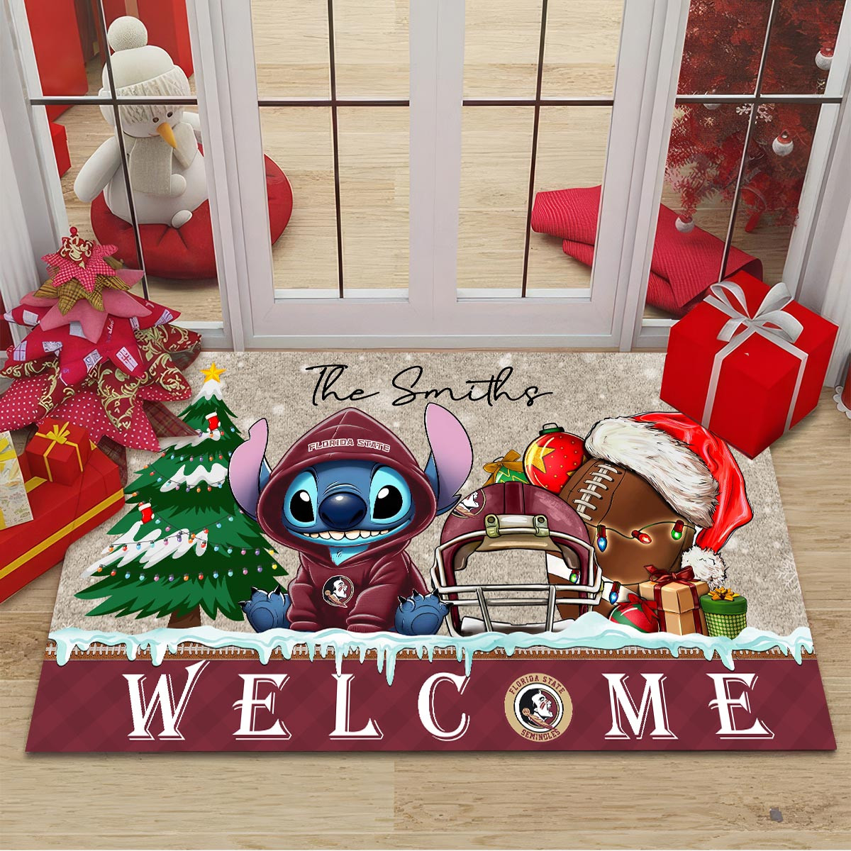 Florida State Seminoles Cute Stitch Christmas Doormat - Famjoys Florida State Seminoles Cute Stitch Christmas Doormat - Famjoys