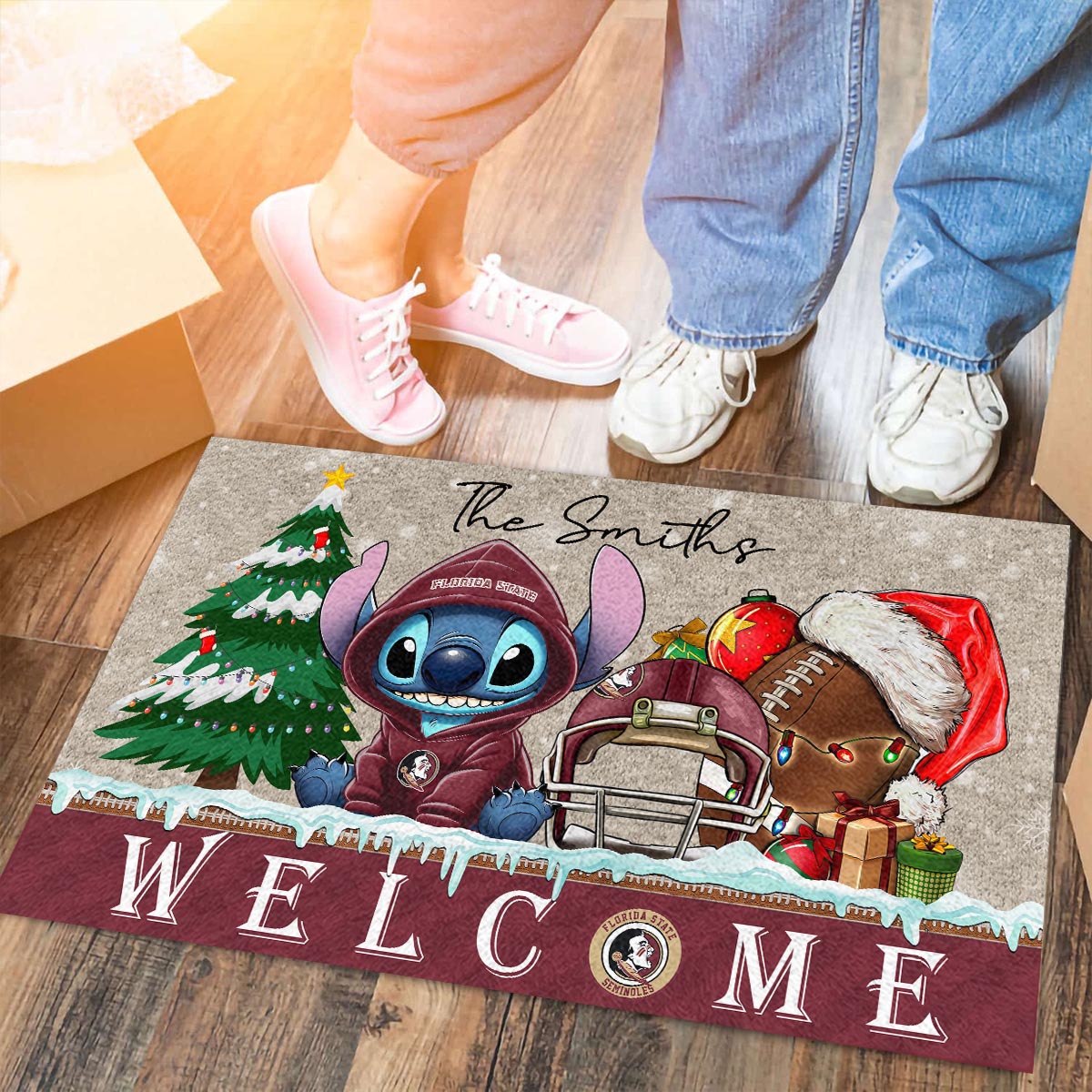 Florida State Seminoles Cute Stitch Christmas Doormat - Famjoys Florida State Seminoles Cute Stitch Christmas Doormat - Famjoys