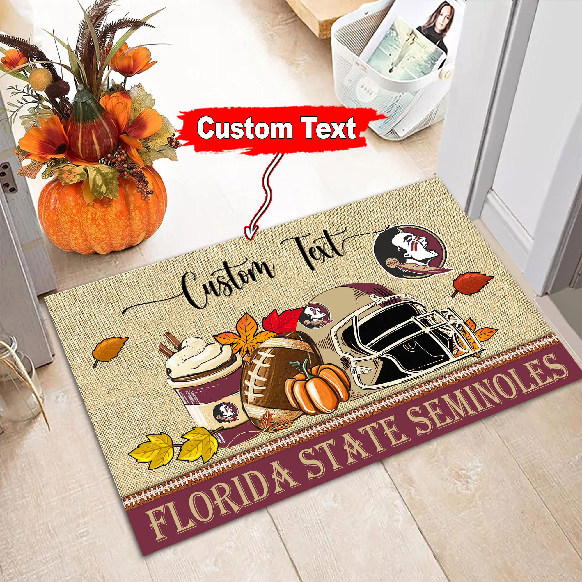 Florida State Seminoles Fall Football Custom Doormat - Custom Text - Famjoys Florida State Seminoles Fall Football Custom Doormat - Custom Text - Famjoys