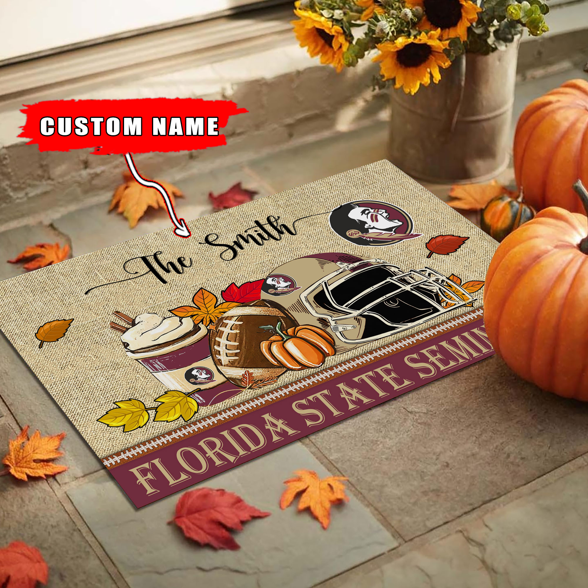 Florida State Seminoles Fall Football Custom Doormat - Custom Text - Famjoys Florida State Seminoles Fall Football Custom Doormat - Custom Text - Famjoys