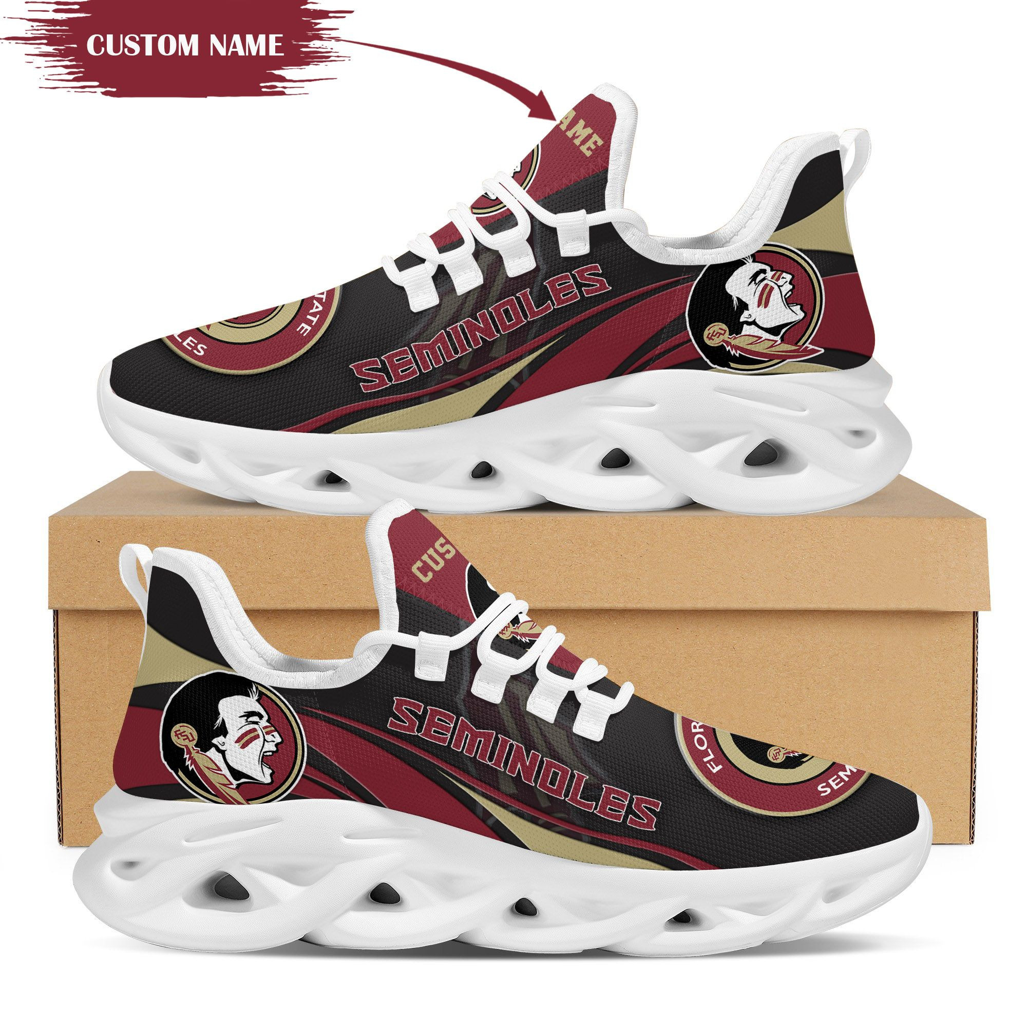 Florida State Seminoles Mascot Custom Name Personalized Max Soul Sneakers - Famjoys Florida State Seminoles Mascot Custom Name Personalized Max Soul Sneakers - Famjoys