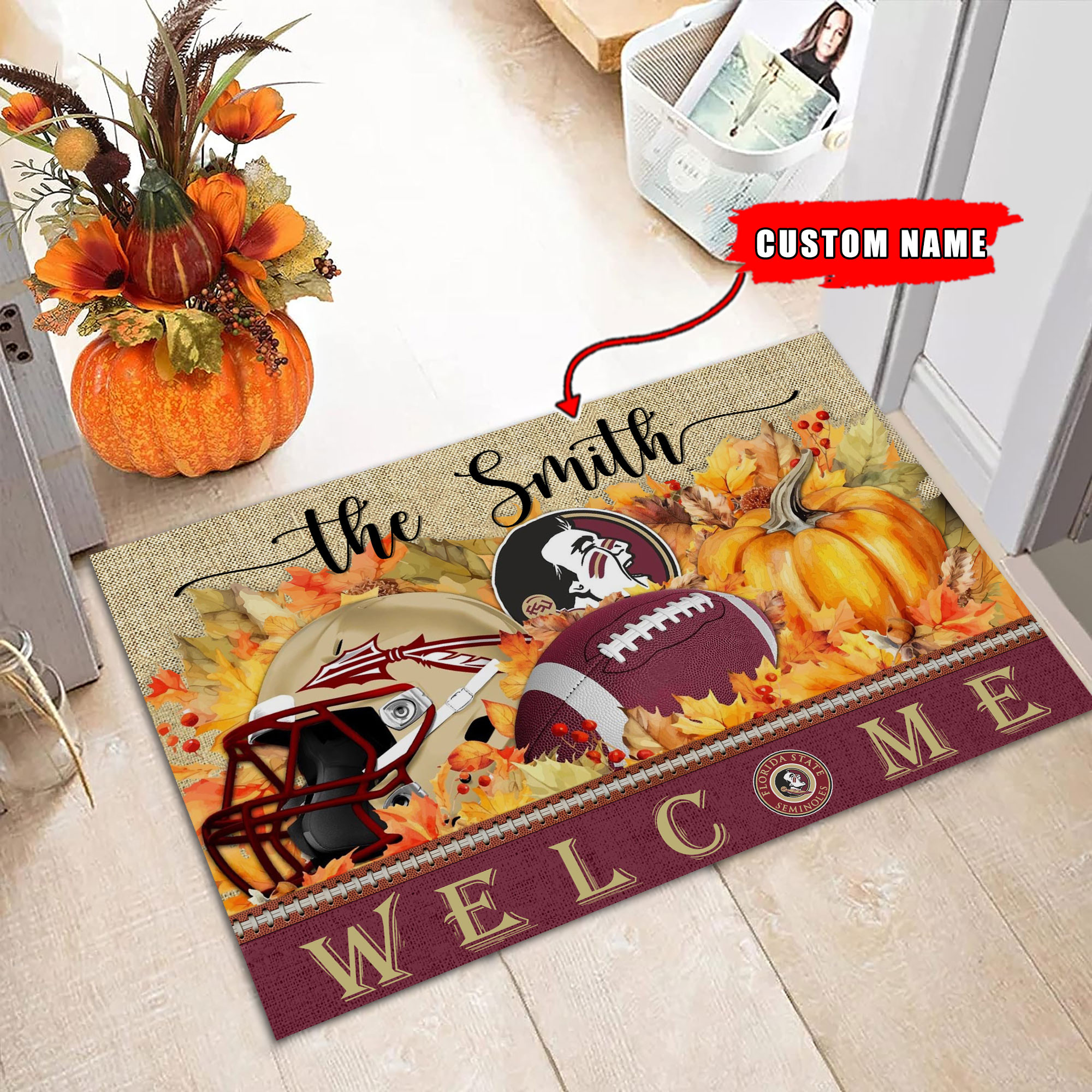 Florida State Seminoles Welcome Fall Football Doormat - Famjoys Florida State Seminoles Welcome Fall Football Doormat - Famjoys