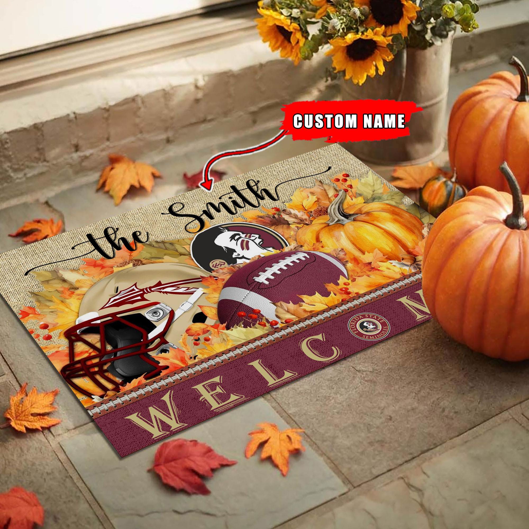 Florida State Seminoles Welcome Fall Football Doormat - Famjoys Florida State Seminoles Welcome Fall Football Doormat - Famjoys