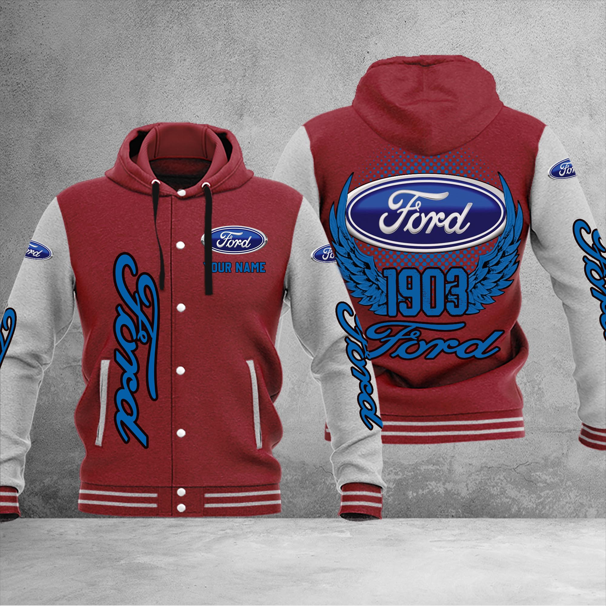 Ford DMHJ1040 Baseball Jacket Multicolor - Famjoys Ford DMHJ1040 Baseball Jacket Multicolor - Famjoys