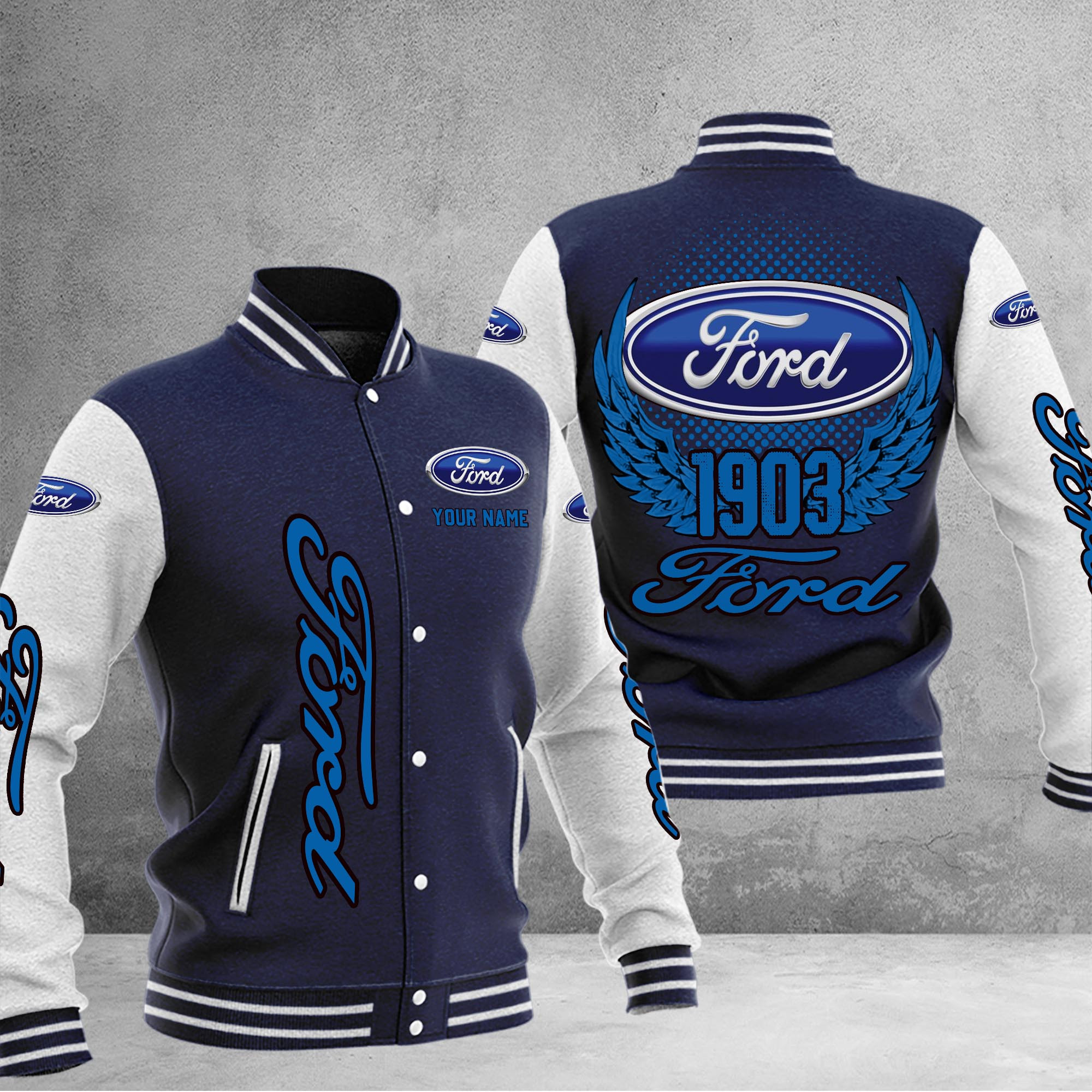 Ford DMHJ1040 Baseball Jacket Multicolor - Famjoys Ford DMHJ1040 Baseball Jacket Multicolor - Famjoys